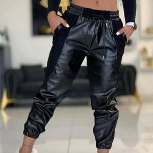 Contrast Faux Leather Cuffed Pants